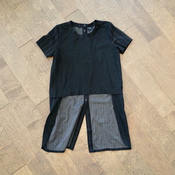 Ruti Top Womens Small Black Striped Vented High‎ Low SS Back Snap Button - Picture 2 of 14